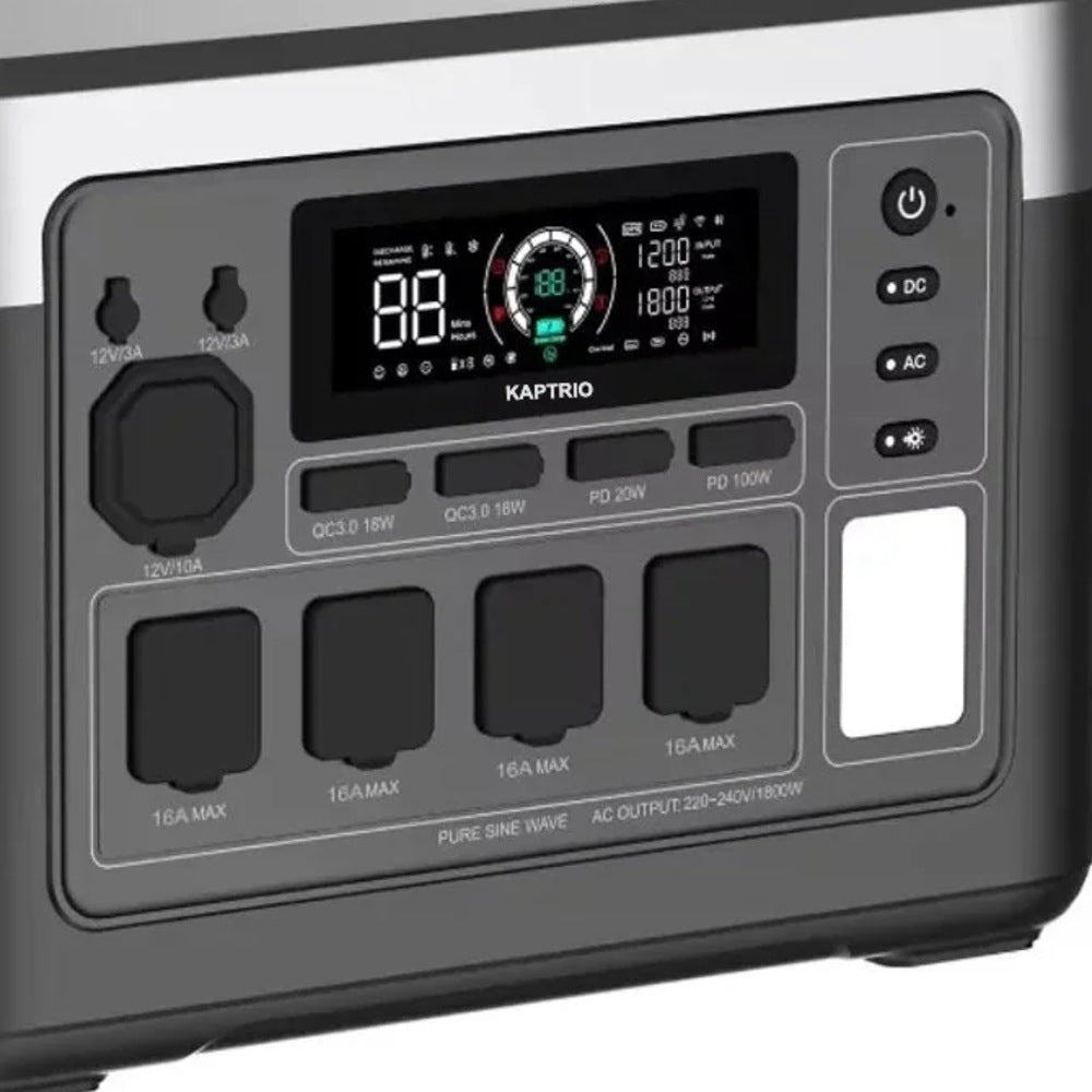 Kaptrio Power 1000, détail de l'écran et des prises